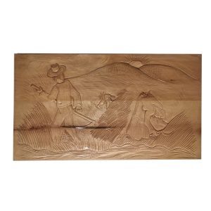 Tablou sculptat manual, în lemn - Strângerea recoltei