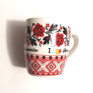 Cană de ceai / cafea cu slogan I Love Romania - fundal alb
