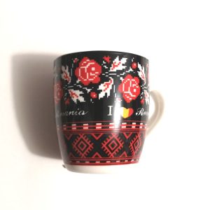 Cană de ceai / cafea cu slogan I Love Romania - fundal negru