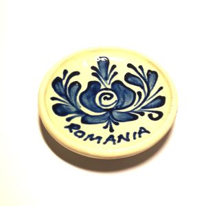 Magnet - Mini farfurie din ceramică românească, lucrată manual - albastră
