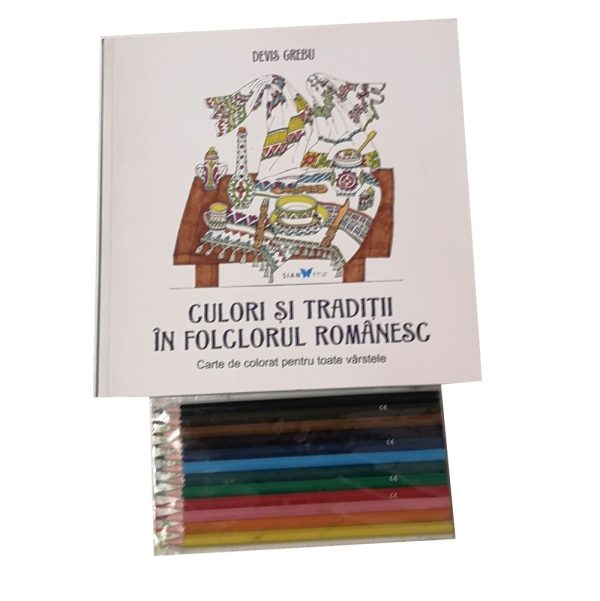 Culori și tradiții în folclorul românesc - carte de colorat și creioane colorate