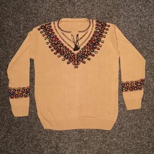Pulover tricotat fin, moale, cu motive tradiționale românești, tip ie – maro
