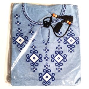 Pulover tricotat fin, moale, cu motive tradiționale românești, tip ie – albastru