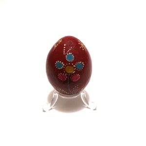 Ou din lemn, pictat manual, roșu, cu flori