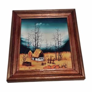 Tablou vintage, pictat pe sticlă - toamna