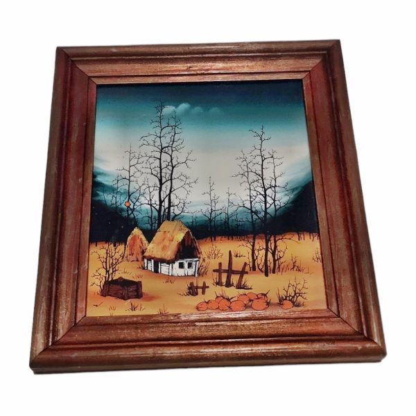 Tablou vintage, pictat pe sticlă - toamna