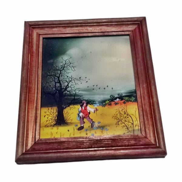 Tablou vintage, pictat pe sticlă - primăvara